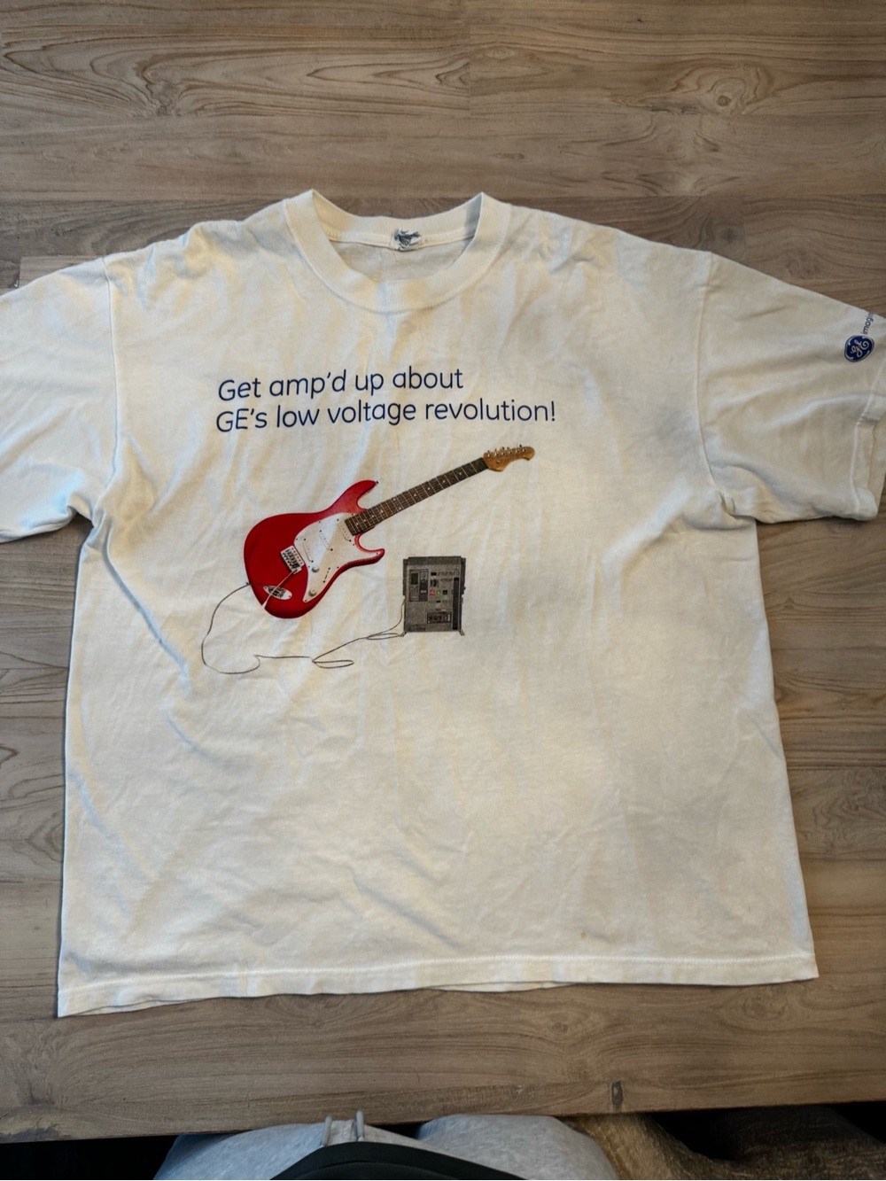 Vintage White T‑Shirt with Red Guitar Graphic